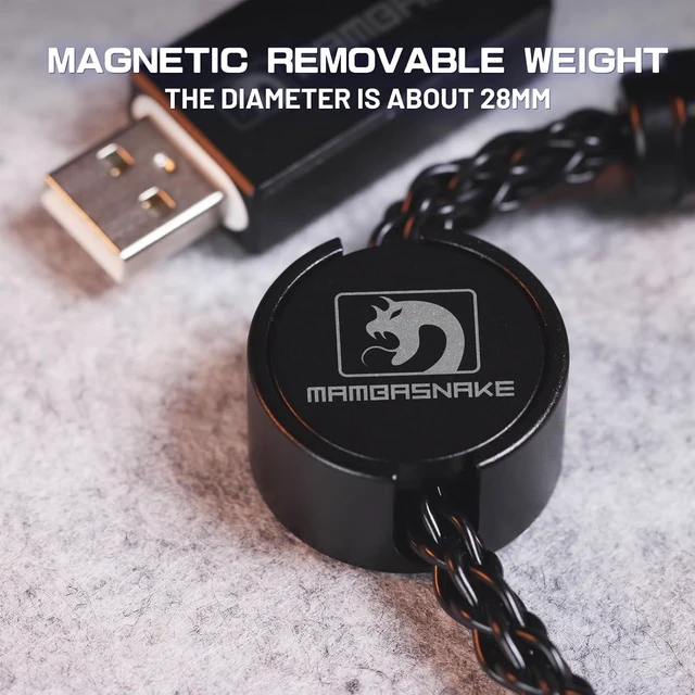 Alt view image 2 of 6 - MAMBASNAKE C07 Custom USB C Keyboard Cable with RGB Lighting for 8KHz Magnetic Keyboard, Single Crystal Copper Braided Charging Cable USB A to Type C, 5-Pin CNC Aviation Connector,Black