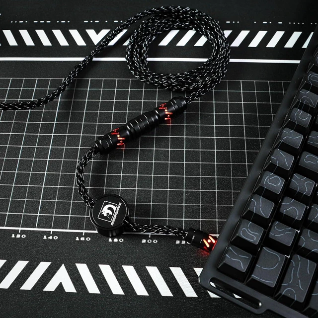 Alt view image 4 of 6 - MAMBASNAKE C07 Custom USB C Keyboard Cable with RGB Lighting for 8KHz Magnetic Keyboard, Single Crystal Copper Braided Charging Cable USB A to Type C, 5-Pin CNC Aviation Connector,Black