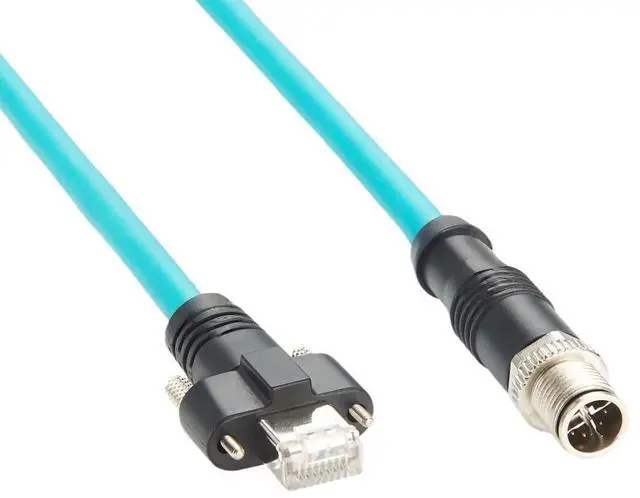 Main image of Screw Lock M12 to RJ45 GigE Ethernet Cable, M12 X-Code 8 pin Male to RJ45 CAT6A Male Panel Mount Cable(2M)