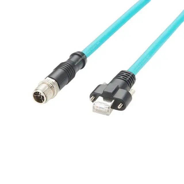 Alt view image 2 of 4 - Screw Lock M12 to RJ45 GigE Ethernet Cable, M12 X-Code 8 pin Male to RJ45 CAT6A Male Panel Mount Cable(2M)