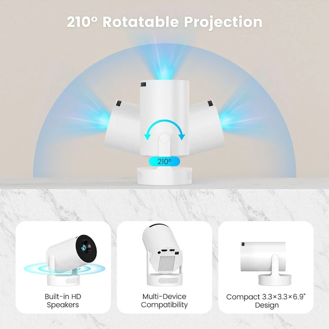 Alt view image 6 of 7 - Mini Portable Projector with Bluetooth 5.4 and WiFi 6, 4K Support