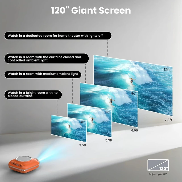 Alt view image 6 of 7 - Mini Projector, 1080P Supported Portable Bluetooth projector