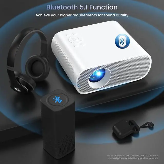 Alt view image 5 of 7 - Projector, Native 1080P Full HD Bluetooth Projector with Speaker, 9500 Lumens Outdoor Portable Movie Mini Projector Compatible with Laptop, Smartphone, TV Stick, Xbox, PS5