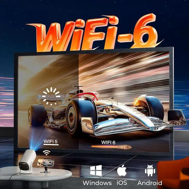 Alt view image 5 of 7 - Mini Smart 1080P Projector with WiFi & Bluetooth, 270° Adjustable Metal Stand, Portable Home & Outdoor Movie Projector