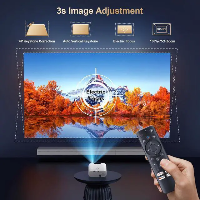 Alt view image 6 of 7 - 4K-Projector Compatible with GoogIe TV, 2500 ANSI Projector with WiFi and Bluetooth, Built-in Official Apps, Voice, DoIby Audio, HDMI ARC CEC Movie Projector C26 (white)