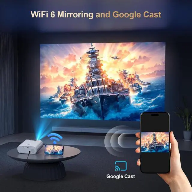 Alt view image 4 of 7 - 4K-Projector Compatible with GoogIe TV, 2500 ANSI Projector with WiFi and Bluetooth, Built-in Official Apps, Voice, DoIby Audio, HDMI ARC CEC Movie Projector C26 (white)