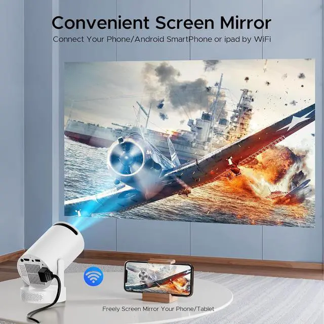 Alt view image 3 of 6 - Mini Projector with WiFi and Bluetooth, 4K Support Portable Movie Projector, 300 ANSI Lumen, Android 11, 220° Rotating Stand, 5W Base Speaker, Auto Vertical Keystone, HDMI/USB Compatible for Bedroom