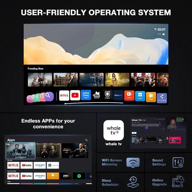 Alt view image 7 of 7 - Officially-Licensed APP & Native 1080P Thinnest 1.81" Smart Mini Projector with WiFi and Bluetooth, Auto Focus & Keystone Portable Outdoor Projector, VOPLLS 4K Home Movie Projector(Upgraded)