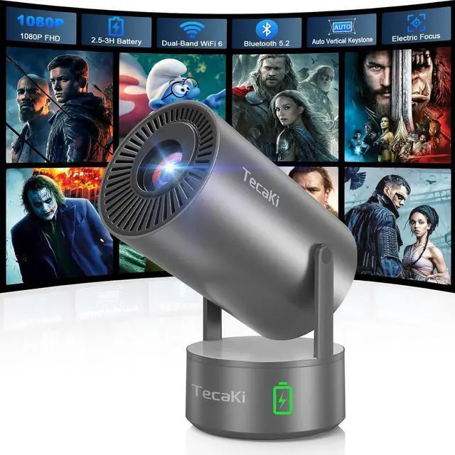 Main image of Projector with WiFi and Bluetooth, Mini Portable Projector with Built-in Rechargeable Battery for Outdoor, 1080P Supported, Electric Focus & Auto Keystone, Home Theater with 210° Mount