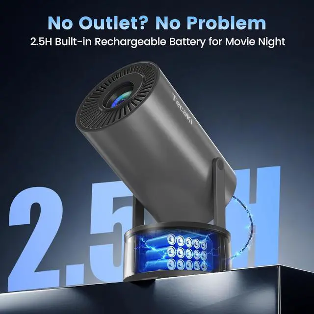 Alt view image 3 of 7 - Projector with WiFi and Bluetooth, Mini Portable Projector with Built-in Rechargeable Battery for Outdoor, 1080P Supported, Electric Focus & Auto Keystone, Home Theater with 210° Mount