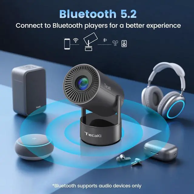 Alt view image 5 of 7 - Projector with WiFi and Bluetooth, Mini Portable Projector with Built-in Rechargeable Battery for Outdoor, 1080P Supported, Electric Focus & Auto Keystone, Home Theater with 210° Mount