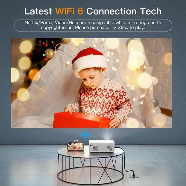 Alt view image 3 of 6 - Auking 2500ANSI 4K Outdoor Projector with WiFi and Bluetooth, 6D/4P Keystone, 50% Zoom, 300" Movie Projector for Laptop/HDMI/USB/TV Box/Android/iOS