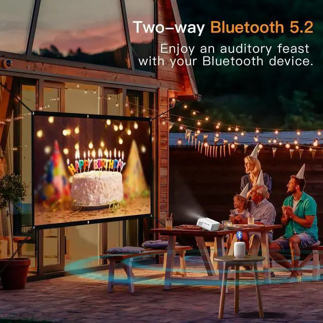 Alt view image 5 of 6 - Auking 2500ANSI 4K Outdoor Projector with WiFi and Bluetooth, 6D/4P Keystone, 50% Zoom, 300" Movie Projector for Laptop/HDMI/USB/TV Box/Android/iOS