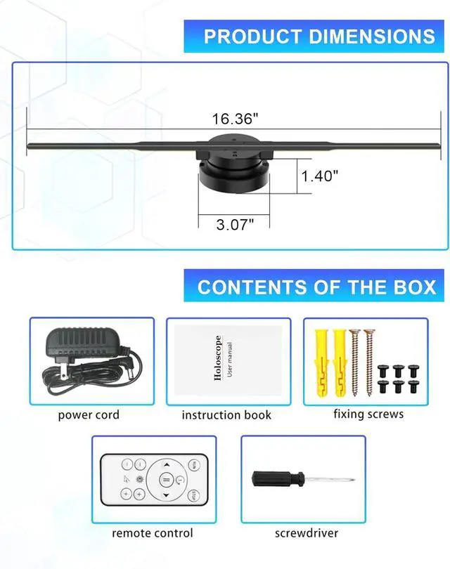 Alt view image 5 of 7 - 3D Hologram Fan, 16.5" 3D Hologram Projector with Remote/APP/WIFI,Holographic Fan with HD LED 1024*800PX Resolution Picture Spinner Small for Business,Shop,Christmas (42CM)