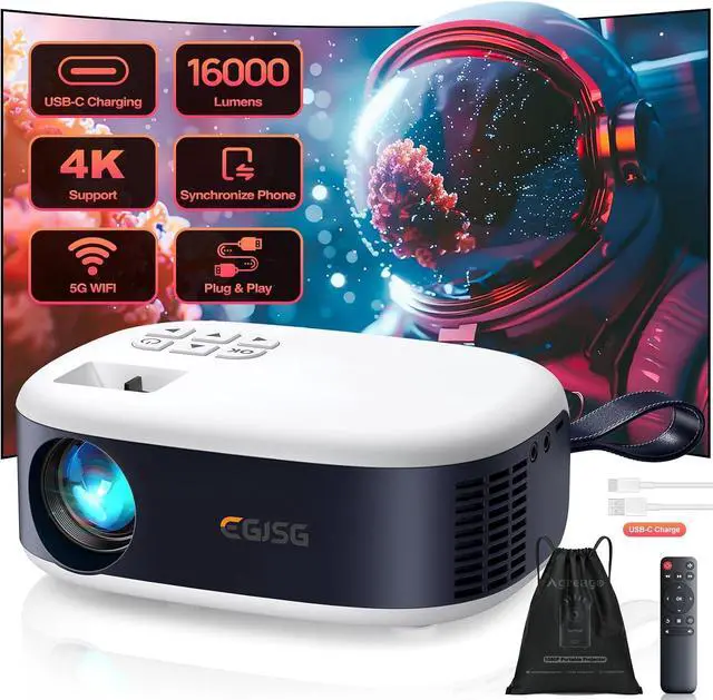 Main image of Mini Projector with WiFi and Bluetooth, Full HD 1080P, 4K Supported Portable Projector, Small Movie Projector for Home & Outdoor, Wireless Screen Mirroring for iPhone/Android/PC/TV Stick,16000 Lumens