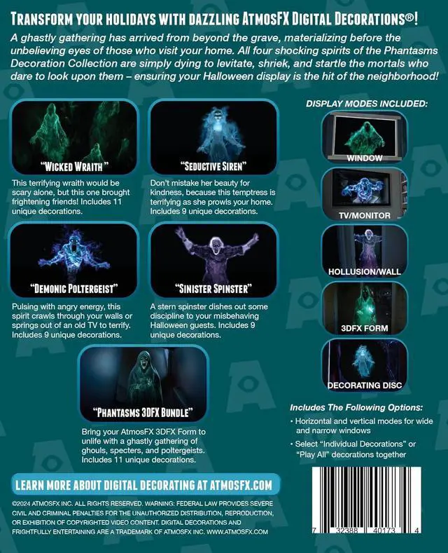 Alt view image 5 of 7 - AtmosFX Phantasms USB + 5.5' x 9' Large Gray Holographic Screen for Halloween Projection