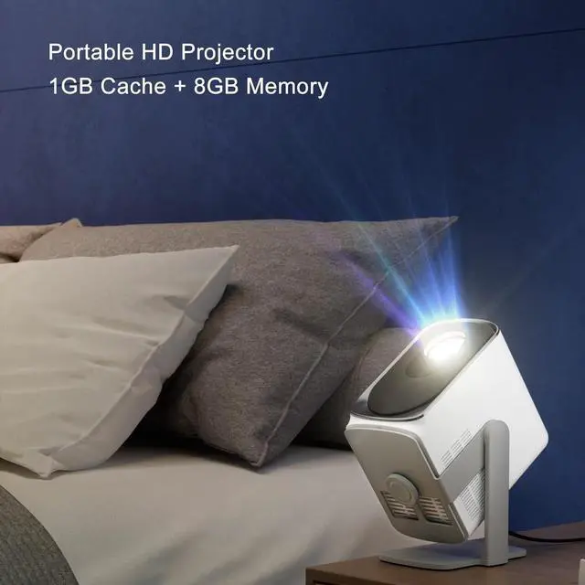 Alt view image 3 of 7 - Portable HD Projector, 1080P Supported, Android 11.0, 1GB Cache 8GB Memory, Built in Speaker, Wireless Mirroring, for Home Outdoor Movie