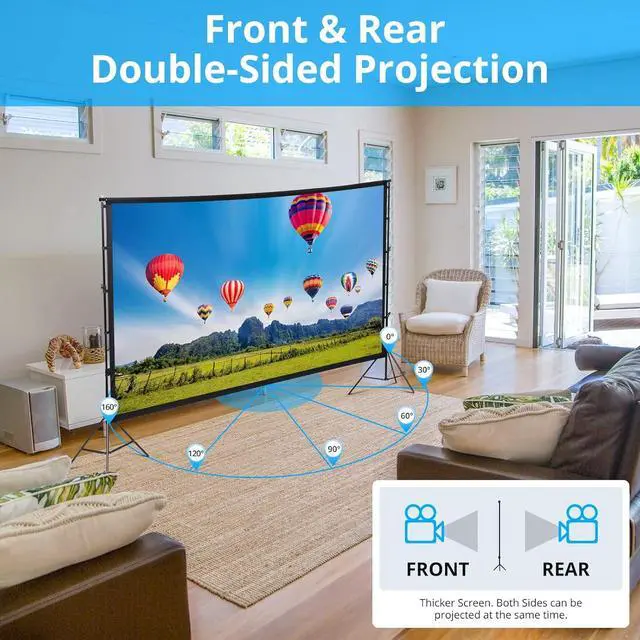 Alt view image 3 of 6 - Projector Screen with Stand, 120 inch Portable Projection Screen, 16:9 4K HD Rear & Front Projections Movies Screen with Carry Bag, for Indoor Outdoor Home Theater Backyard Camping