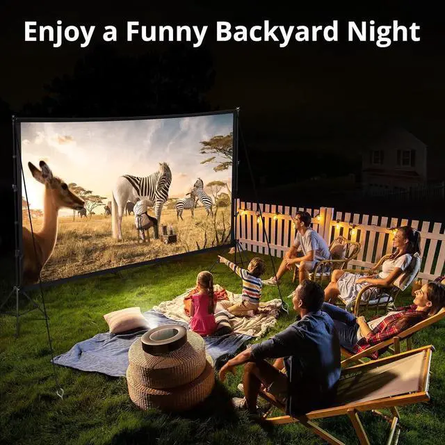 Alt view image 6 of 6 - Projector Screen with Stand, 120 inch Portable Projection Screen, 16:9 4K HD Rear & Front Projections Movies Screen with Carry Bag, for Indoor Outdoor Home Theater Backyard Camping
