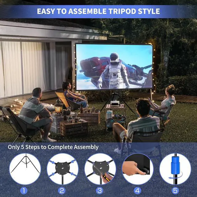 Alt view image 3 of 7 - WASJOYE 80" Proiector Screen with Stand - 16:9 4K HD Portable Proiector Screen, 1.2 Gain Indoor Projector Screen, Easy Setup and Carrying, for Home Cinema, Backyard Party Office TV Game