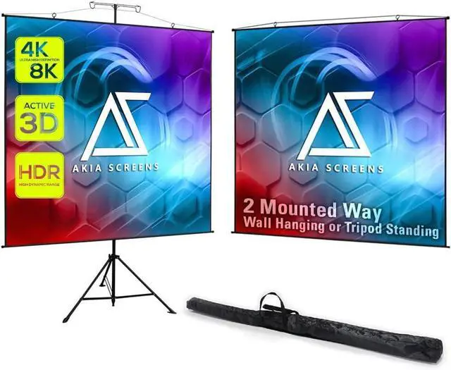 Main image of Akia Screens 2-in-1 96" Portable Projector Screen with Stand & Carry Bag, Tripod or Wall Mount, 1:1/4:3/16:9/16:10 Compatible, MaxWhite Matte Surface, Indoor Outdoor Use, AK-T96SLITE Black