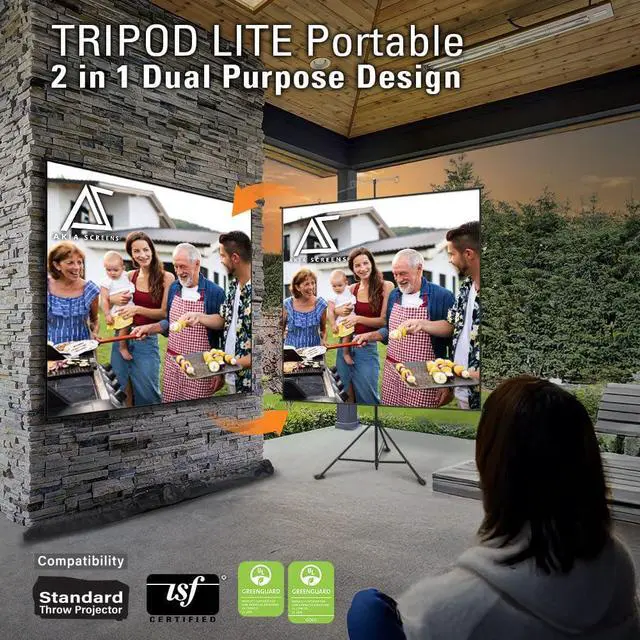Alt view image 4 of 7 - Akia Screens 2-in-1 96" Portable Projector Screen with Stand & Carry Bag, Tripod or Wall Mount, 1:1/4:3/16:9/16:10 Compatible, MaxWhite Matte Surface, Indoor Outdoor Use, AK-T96SLITE Black