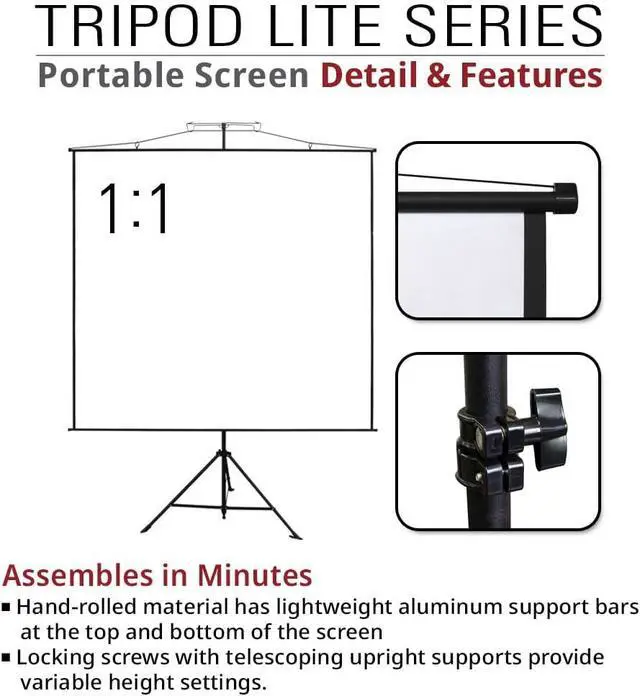 Alt view image 6 of 7 - Akia Screens 2-in-1 96" Portable Projector Screen with Stand & Carry Bag, Tripod or Wall Mount, 1:1/4:3/16:9/16:10 Compatible, MaxWhite Matte Surface, Indoor Outdoor Use, AK-T96SLITE Black
