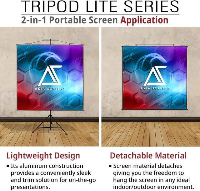 Alt view image 7 of 7 - Akia Screens 2-in-1 96" Portable Projector Screen with Stand & Carry Bag, Tripod or Wall Mount, 1:1/4:3/16:9/16:10 Compatible, MaxWhite Matte Surface, Indoor Outdoor Use, AK-T96SLITE Black