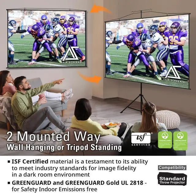 Alt view image 3 of 7 - Akia Screens 2-in-1 96" Portable Projector Screen with Stand & Carry Bag, Tripod or Wall Mount, 1:1/4:3/16:9/16:10 Compatible, MaxWhite Matte Surface, Indoor Outdoor Use, AK-T96SLITE Black