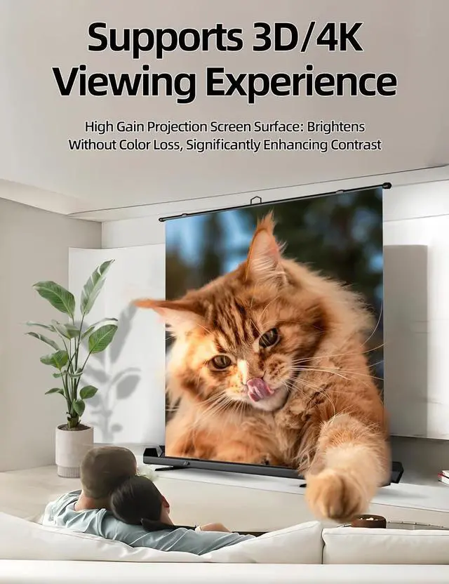 Alt view image 2 of 5 - Portable Non-Tension Matte White Manual Pull Up Projector Screen,178°Viewing Angle Movie Screen,Outdoor Projector Screen Wrinkle-Free Design for Backyard Movie Night(100 in/16:9)