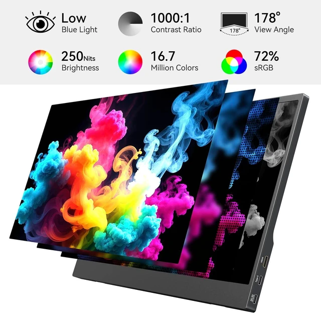Alt view image 2 of 7 - 15.6 Inch Portable Monitor FHD 1080P IPS Display with USB C and HDMI Ultra Slim Travel Screen Extender for Laptop and Gaming