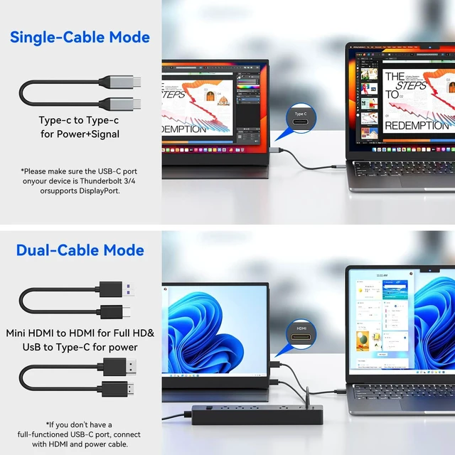 Alt view image 4 of 7 - 15.6 Inch Portable Monitor FHD 1080P IPS Display with USB C and HDMI Ultra Slim Travel Screen Extender for Laptop and Gaming