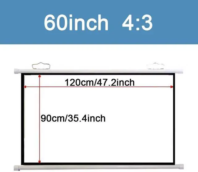 Alt view image 2 of 7 - 40" 50" 60" Projection Screen Manual Pull Down Projector Screen Wall Mounted Home Theater Movie Screen for Indoor Outdoor, HD 4K Anti-Crease(60 Inch (4:3))