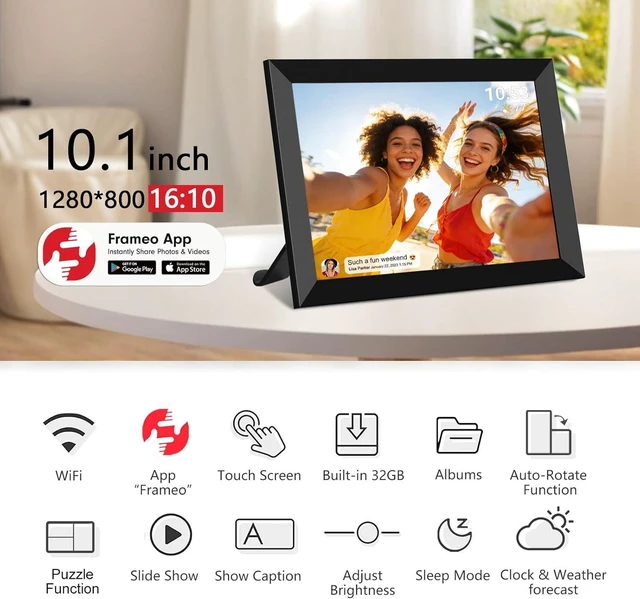 Alt view image 2 of 7 - 32GB FRAMEO 10.1 Inch Smart WiFi Digital Photo Frame 1280x800 IPS LCD Touch Screen, Auto-Rotate Portrait and Landscape, Built in 32GB Memory, Share Moments Instantly via Frameo App from Anywhere