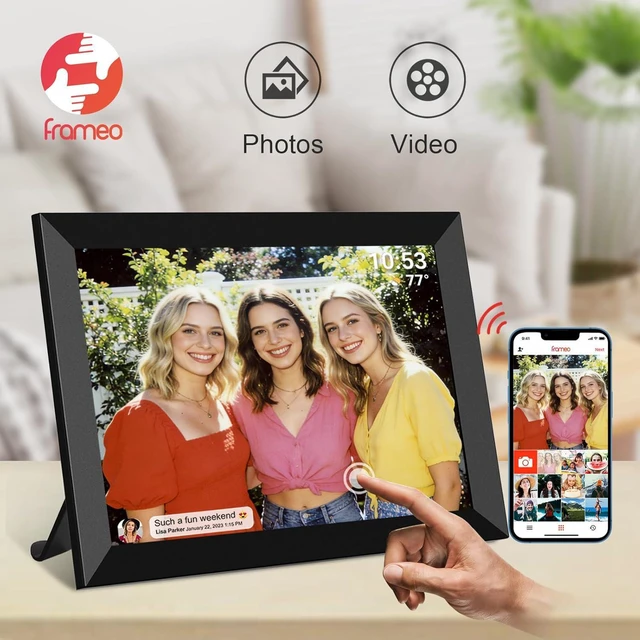Alt view image 3 of 7 - 32GB FRAMEO 10.1 Inch Smart WiFi Digital Photo Frame 1280x800 IPS LCD Touch Screen, Auto-Rotate Portrait and Landscape, Built in 32GB Memory, Share Moments Instantly via Frameo App from Anywhere