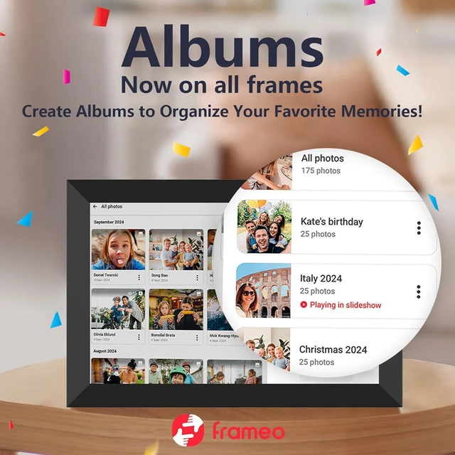Alt view image 5 of 7 - 32GB FRAMEO 10.1 Inch Smart WiFi Digital Photo Frame 1280x800 IPS LCD Touch Screen, Auto-Rotate Portrait and Landscape, Built in 32GB Memory, Share Moments Instantly via Frameo App from Anywhere