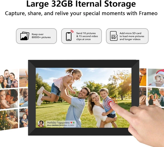 Alt view image 7 of 7 - 32GB FRAMEO 10.1 Inch Smart WiFi Digital Photo Frame 1280x800 IPS LCD Touch Screen, Auto-Rotate Portrait and Landscape, Built in 32GB Memory, Share Moments Instantly via Frameo App from Anywhere