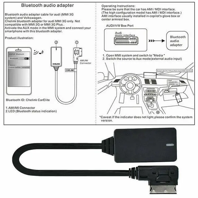 Alt view image 6 of 7 - Audio Cable Adapter AMI MMI Bluetooth Music Interface Compatible With Car AUX