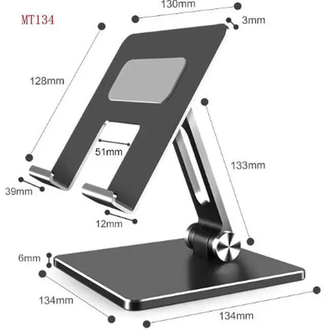 Alt view image 6 of 6 - MT134 Adjustable Tablet Stand, Foldable Metal Phone Holder, Desktop Mount with Anti-Slip Base, 134x134mm