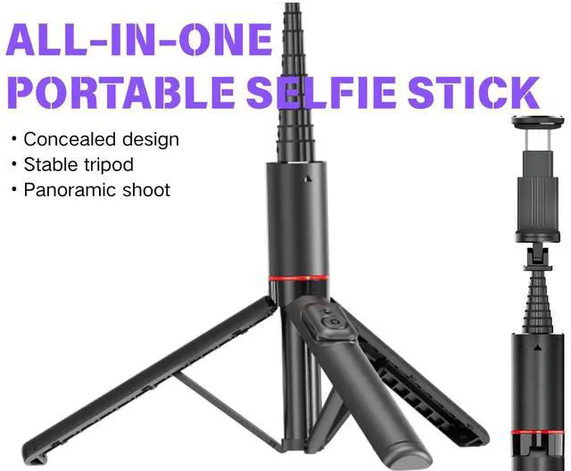 Alt view image 6 of 7 - 53" Hidden Selfie Stick Tripod | 0.6lbs Compact Anti-Slip | Bluetooth Remote for iPhone & Samsung Galaxy | Travel Vlogging