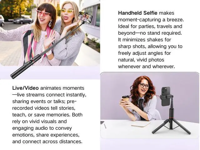 Alt view image 7 of 7 - 53" Hidden Selfie Stick Tripod | 0.6lbs Compact Anti-Slip | Bluetooth Remote for iPhone & Samsung Galaxy | Travel Vlogging