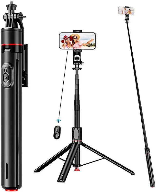 Main image of PEUJTEO,69" Auto-Pop-up Selfie Stick Tripod, TT03,All-in-1 Aluminum Celly Phone Selfie Stick for iPhone/Android with Remote,Travel Tripod,Video Recording, Vlogging, Live Streaming(Black)