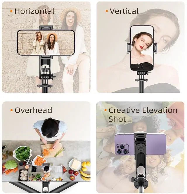 Alt view image 6 of 7 - PEUJTEO,69" Auto-Pop-up Selfie Stick Tripod, TT03,All-in-1 Aluminum Celly Phone Selfie Stick for iPhone/Android with Remote,Travel Tripod,Video Recording, Vlogging, Live Streaming(Black)