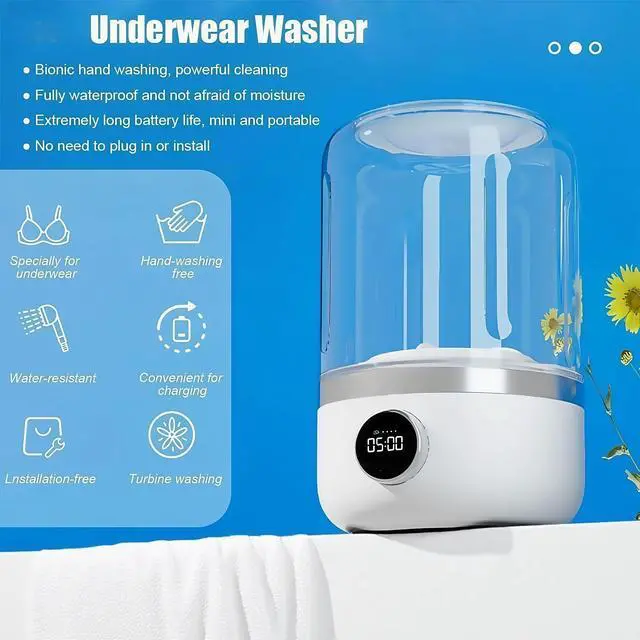 Alt view image 2 of 7 - Wireless Washing Machine, Portable Rechargeable Mini Washing Machine for Underwear, Portable Underwear Washer Mini, Cordless Small Laundry Machine Ideal for Home,Travel,Camping (White) (Pure White)