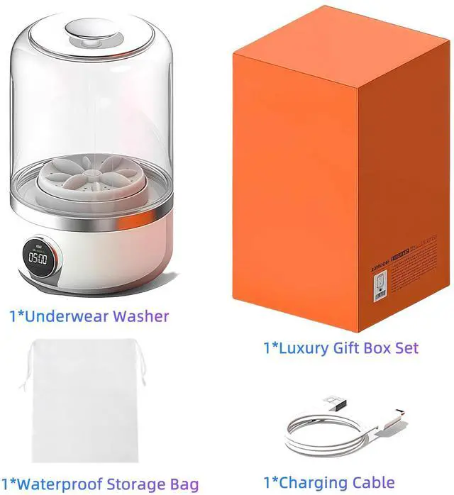 Alt view image 7 of 7 - Wireless Washing Machine, Portable Rechargeable Mini Washing Machine for Underwear, Portable Underwear Washer Mini, Cordless Small Laundry Machine Ideal for Home,Travel,Camping (White) (Pure White)