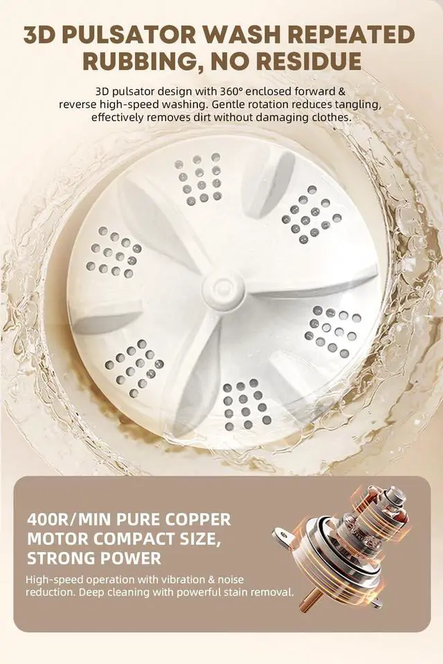 Alt view image 3 of 7 - 4L Portable Mini Washer, Rechargeable Cordless Compact Washing Machine for Underwear, Baby Clothes, Pet Garments, Ideal for Singles, Dorms, Apartments, RV, USB Charging