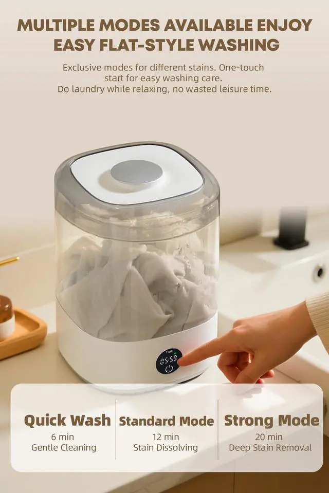 Alt view image 4 of 7 - 4L Portable Mini Washer, Rechargeable Cordless Compact Washing Machine for Underwear, Baby Clothes, Pet Garments, Ideal for Singles, Dorms, Apartments, RV, USB Charging
