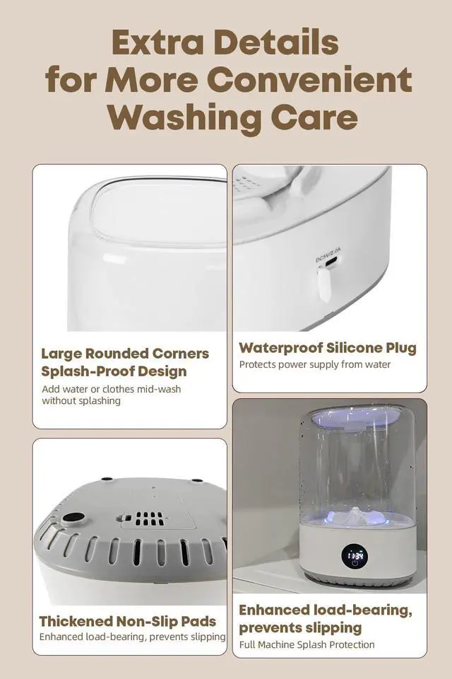 Alt view image 6 of 7 - 4L Portable Mini Washer, Rechargeable Cordless Compact Washing Machine for Underwear, Baby Clothes, Pet Garments, Ideal for Singles, Dorms, Apartments, RV, USB Charging