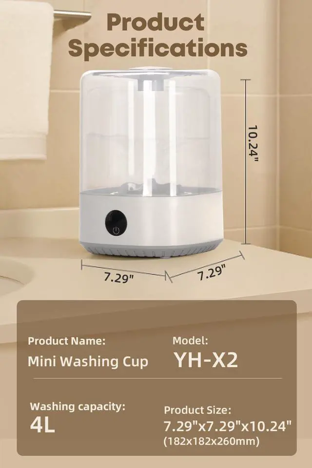 Alt view image 7 of 7 - 4L Portable Mini Washer, Rechargeable Cordless Compact Washing Machine for Underwear, Baby Clothes, Pet Garments, Ideal for Singles, Dorms, Apartments, RV, USB Charging