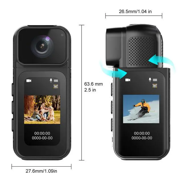 Alt view image 2 of 7 - 2.7K Mini Body Camera,64G Thumb Action Bodycam,Magnetic Body Cam with Audio Recording Wearable,1.47" HD Display,180 ° Rotating Lens for Portable Vlogging and Pet Walking(Black)